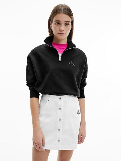 Calvin Klein Ruhák HU657960 | Calvin Klein Organic Cotton Zip Neck Női Pulóver Fekete